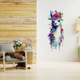 Artistic Alpaca and Floral Wall Decal - Watercolor Vinyl Llama Sticker - Decords