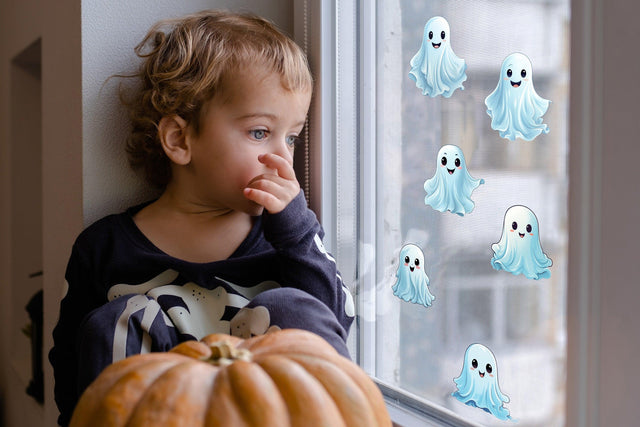 12x Printed White Ghosts Window Decals - Spooky Halloween Window Stickers Decor - Decords