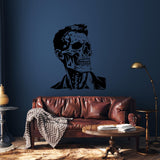 Halloween Skeleton Face Vinyl Decal - Businessman Skull with Hair Wall Art - Decords