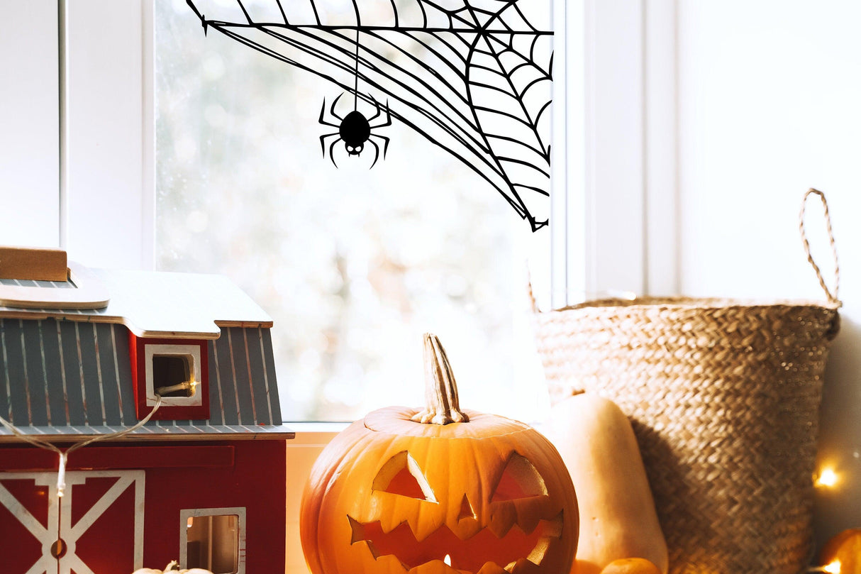 Halloween Spider Web Window Decal - Corner Glass Sticker - Decords