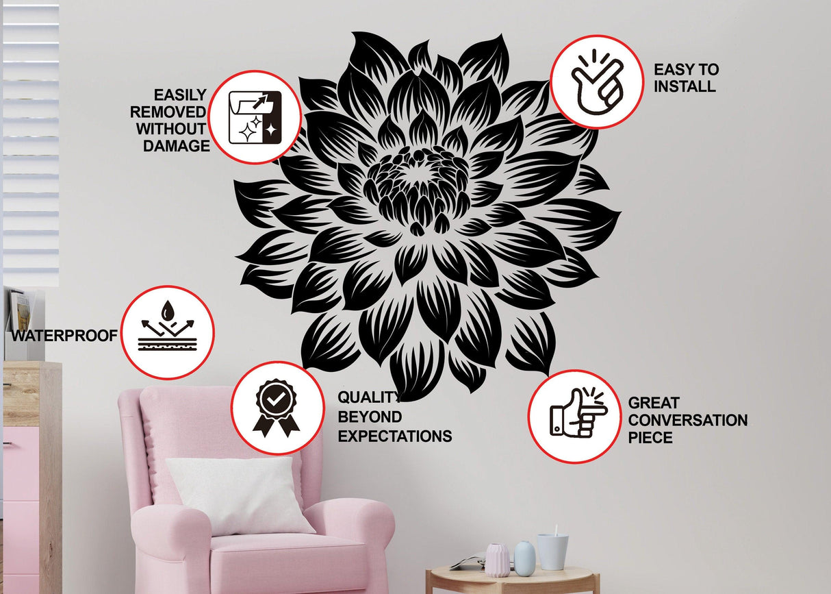 Large Vinyl Flower Wall Decal - Elegant Floral Wall Sticker - Home Decor Accent - Decords