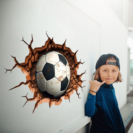 3D Football Wall Decal - Boys Room Breakthrough Sticker - Sporty Soccer Art - Decords