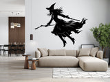 Flying Witch Broom Silhouette Decal - Haunting Halloween Window Art - Decords