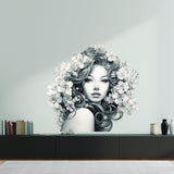 Elegant Woman with Floral Mind Decal - Apartment-Friendly Vinyl Wall Art Sticker - Decords