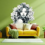 Elegant Woman with Floral Mind Decal - Apartment-Friendly Vinyl Wall Art Sticker - Decords