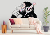 Banksy Inspired Thinking Monkey Decal In Pink Color - DJ Chimp Street Art Boho Girls Room Light-Toned Vinyl Sticker - Decords