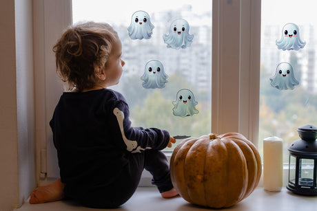 12x Frosted Ghost Window Sticker Set - Etched Halloween Cute Ghosted Decorations Decals - Decords