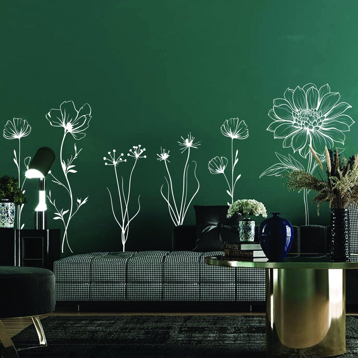 Exquisite Hand-Sketched British Wildflower Wall Stickers - Elegant Vinyl Floral Decals - Decords