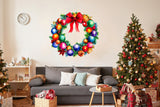 Enchanting Watercolor Christmas Wreath Wall Decal - Red Bow Colorful Ornaments Door Sticker - Decords