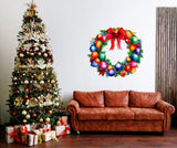 Enchanting Watercolor Christmas Wreath Wall Decal - Red Bow Colorful Ornaments Door Sticker - Decords