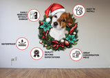 Custom Pet Christmas Wreath Wall Decal - Dog Photo Personalized Festive Sticker - Cat in Red Hat Vinyl Mural - Decords