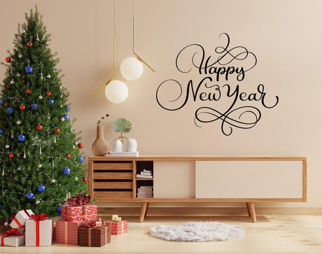 Uplifting New Year Quote Wall Vinyl Sticker - "Happy New Year" Text Decal Sign for Living Room - Decords