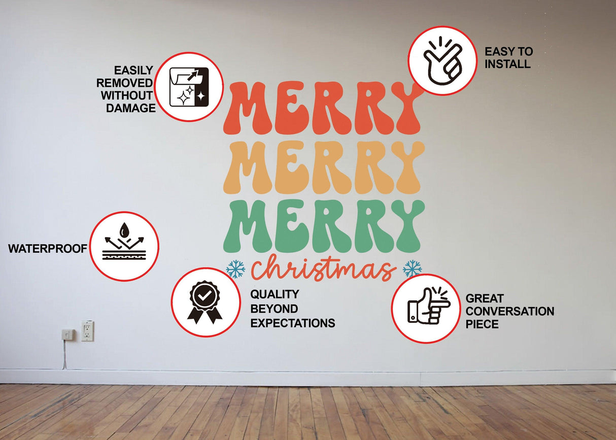 Festive Christmas Quote Wall Vinyl Sticker - "Merry Christmas" Colorful Text Decal Sign - Decords