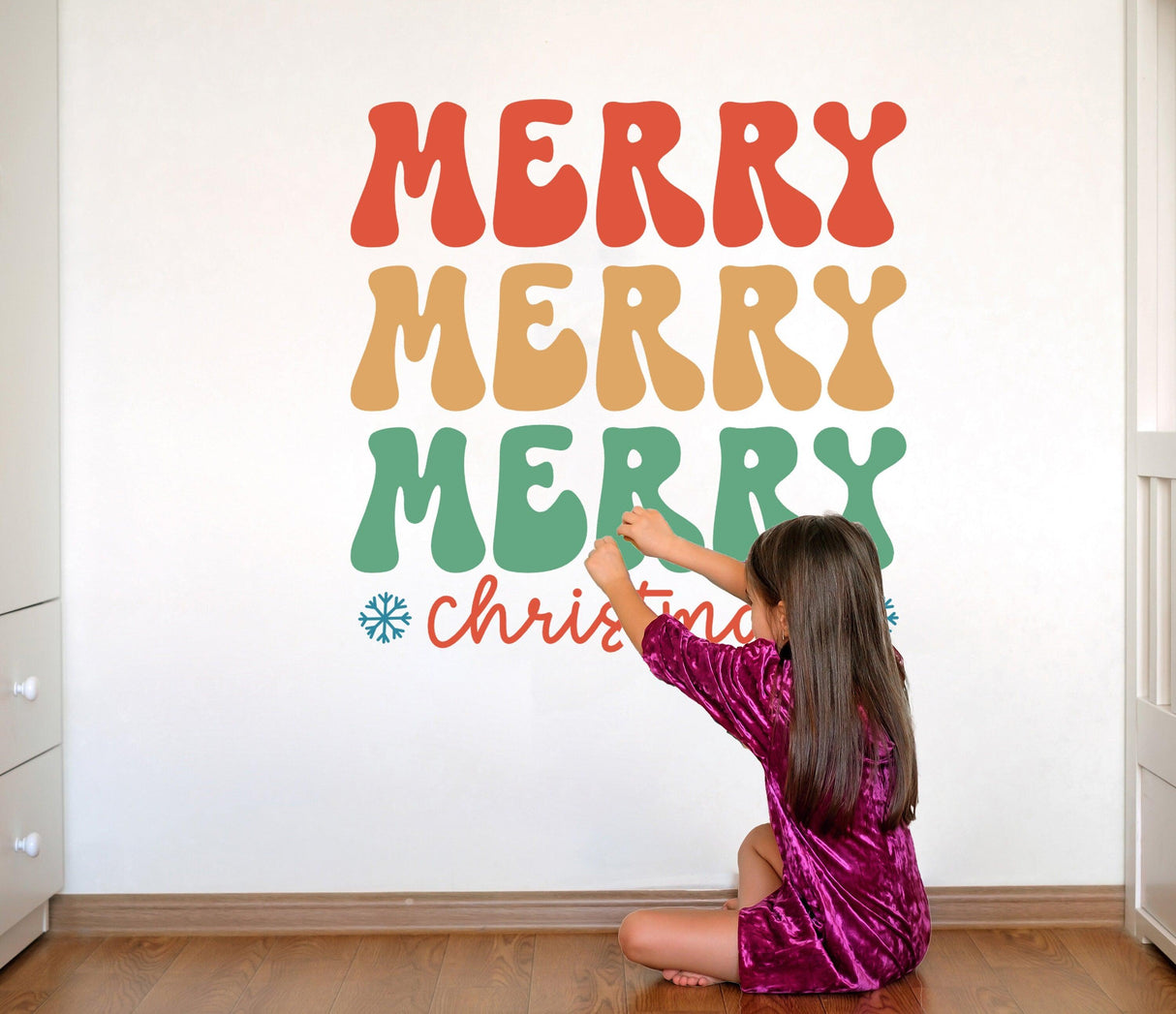 Festive Christmas Quote Wall Vinyl Sticker - "Merry Christmas" Colorful Text Decal Sign - Decords