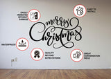 Elegant Christmas Quote Wall Vinyl Sticker - "Merry Christmas" Family Decal Sign - Beautiful Cursive Text Living Room Decor Holiday Sayings - Decords