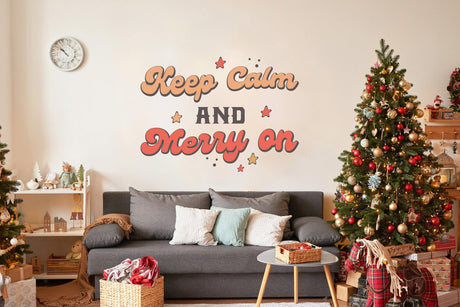 Whimsical Christmas Quote Wall Decal - "Merry On" Colorful Text Sticker - Decords