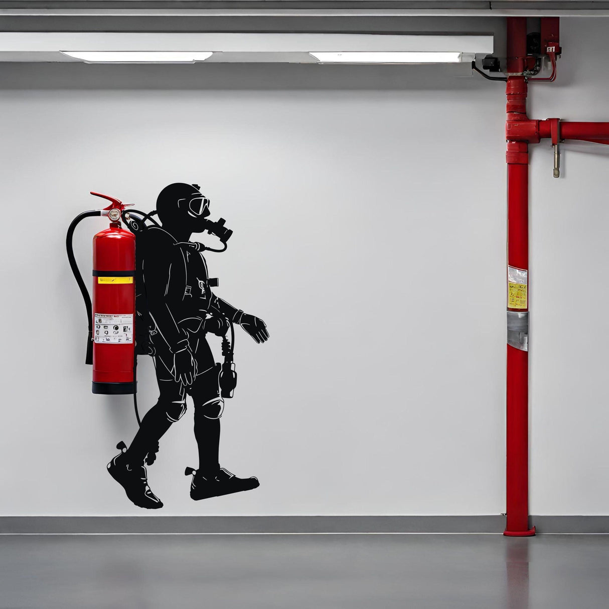 Scuba Diver Wall Sticker - Fire Extinguisher Deep Dive Silhouette - Decords