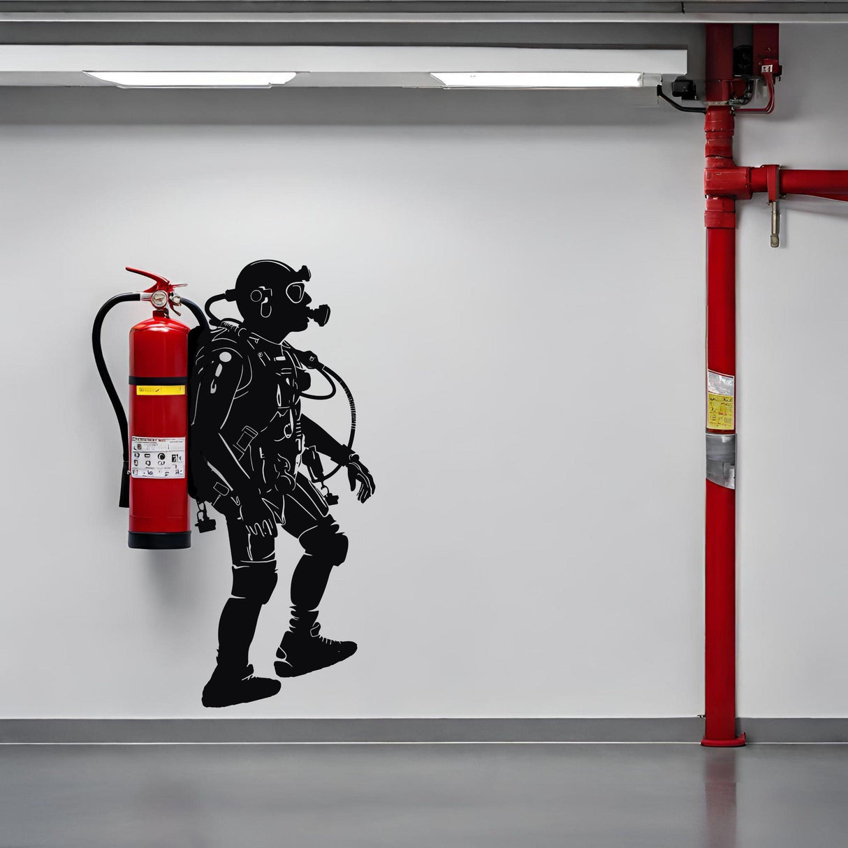 Creative Scuba Diver Silhouette Wall Sticker - Fire Extinguisher Deep Dive Design - Decords