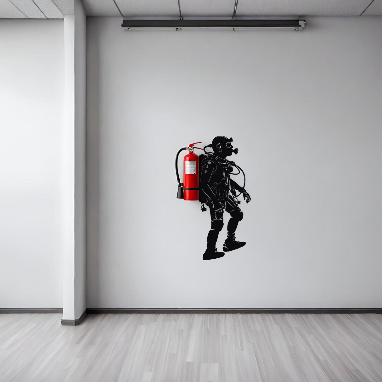 Creative Scuba Diver Silhouette Wall Sticker - Fire Extinguisher Deep Dive Design - Decords