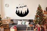 Circular Santa Sleigh and Deers Wall Decal - Christmas Silhouette Window Stickers - Decords