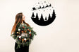 Circular Santa Sleigh and Deers Wall Decal - Christmas Silhouette Window Stickers - Decords