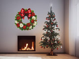 Floral Green Wreath Wall Decal with Red Bow - Christmas Decor Sticker - Decords