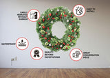 Verdant Christmas Wreath Wall Decal - Green Leaves with Red Berries Decor Sticker - Decords