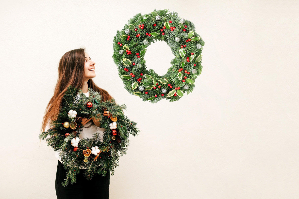 Verdant Christmas Wreath Wall Decal - Green Leaves with Red Berries Decor Sticker - Decords