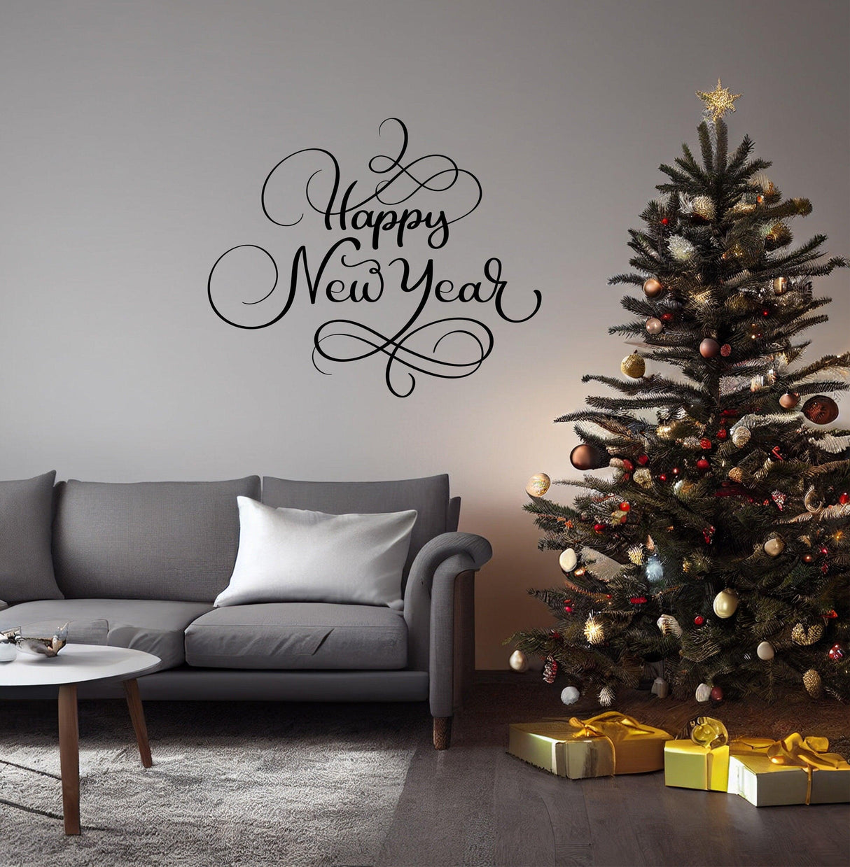 Uplifting New Year Quote Wall Vinyl Sticker - "Happy New Year" Text Decal Sign for Living Room - Decords