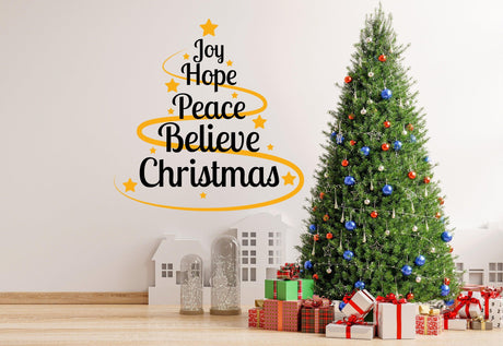 Heartwarming Christmas Quote Wall Vinyl Sticker - "Joy Hope Peace Believe Christmas" - Decords