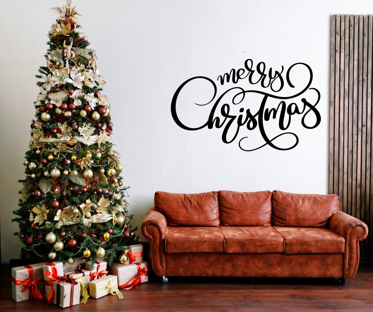 Elegant Christmas Quote Wall Vinyl Sticker - "Merry Christmas" Family Decal Sign - Beautiful Cursive Text Living Room Decor Holiday Sayings - Decords