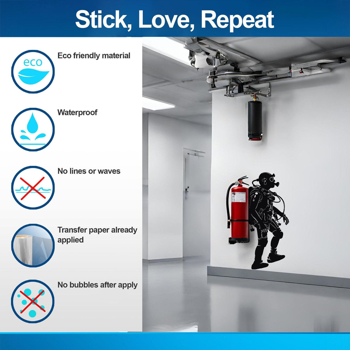 Creative Scuba Diver Silhouette Wall Sticker - Fire Extinguisher Deep Dive Design - Decords