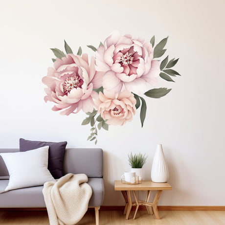 Elegant Peony Flowers Wall Decal - Watercolor Floral Peel and Stick Design - Decords