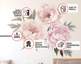 Lush Watercolor Peony Wall Decals - Vibrant Bloom Peel and Stick Adhesives - Decords