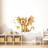 Enchanted Gold Dragon Wall Decal - Whimsical Baby Dragon Sticker Mural - Decords