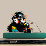 DJ Monkey Wall Decal - Vinyl Art Mural Thinking Gorilla with Headphones - Decords