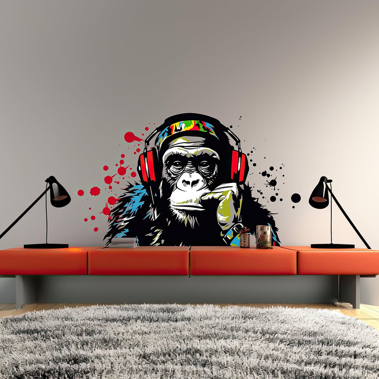 Wise Contemplative Ape with Tunes Wall Decal - Music - Decords