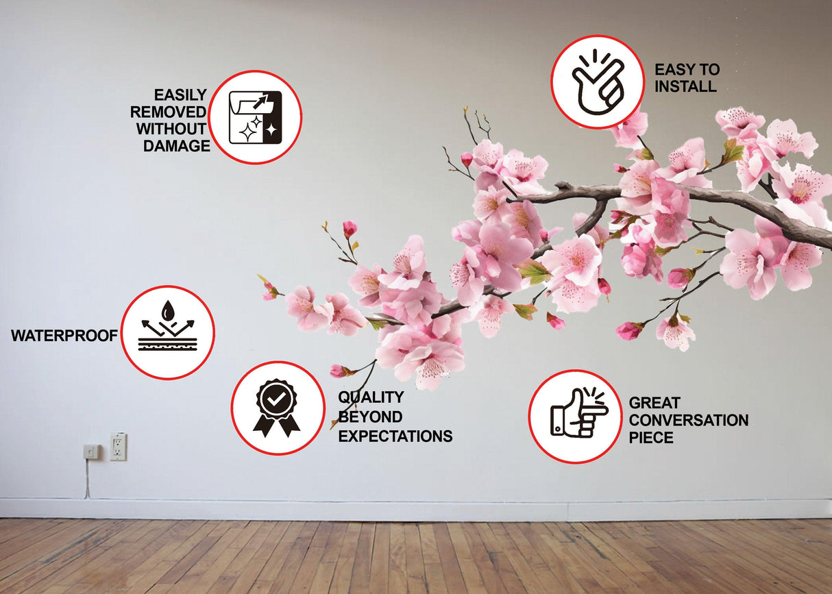 Pink Cherry Blossom Tree Branch Wall Decal - Serene Nursery Vinyl Corner Sticker - Decords