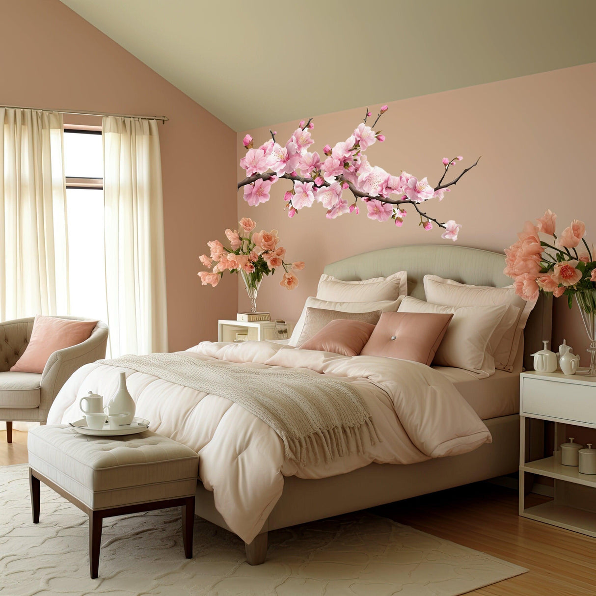 Delicate Cherry Blossom Branch Wall Decal - Serene Nursery Vinyl Sticker - Decords