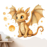 Enchanted Gold Dragon Wall Decal - Whimsical Baby Dragon Sticker Mural - Decords