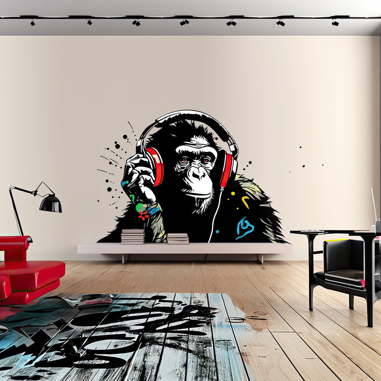 Headphone Chimp Wall Art Sticker - Urban Jungle DJ Ape Decal - Decords