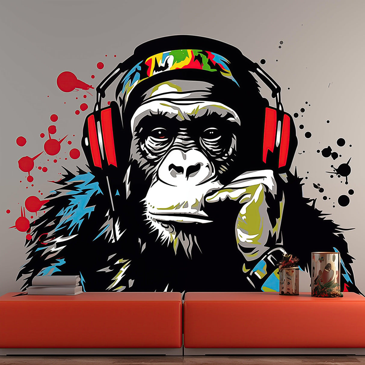 Wise Contemplative Ape with Tunes Wall Decal - Music - Decords