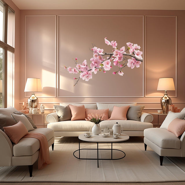 Pink Cherry Blossom Tree Branch Wall Decal - Serene Nursery Vinyl Corner Sticker - Decords