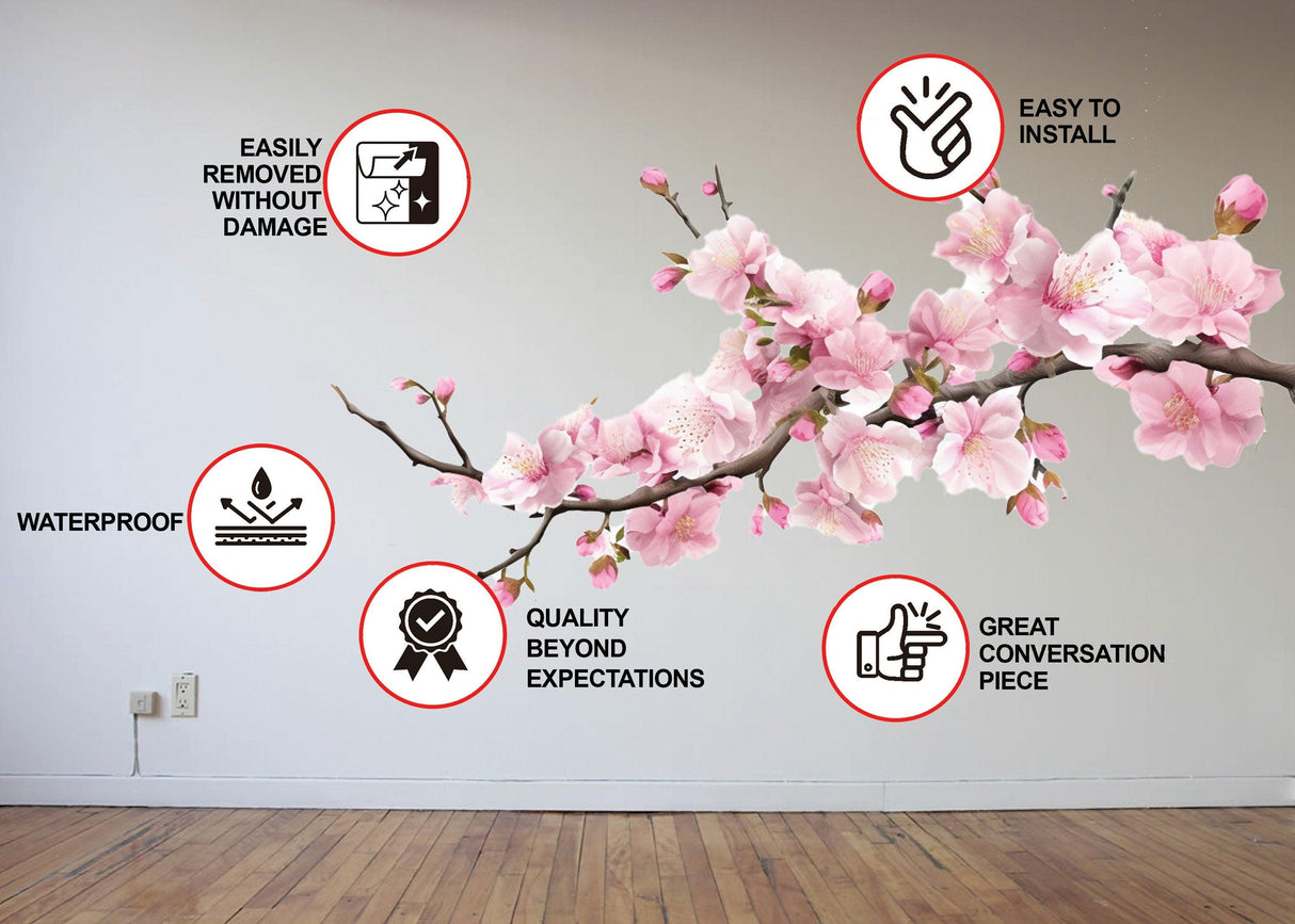 Delicate Cherry Blossom Branch Wall Decal - Serene Nursery Vinyl Sticker - Decords