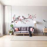 Elegant Tree Branch with Birds Wall Decal - Vinyl Corner Sticker for Living Room - Decords