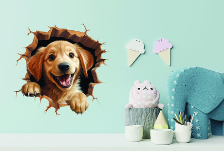 3D Dog Art Wall Sticker - Cracked Illusion Vinyl Decor - Decords