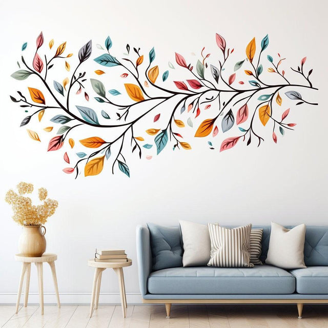 Stylized Tree Wall Sticker with Colorful Leaves - Modern and Artistic Vinyl Decal for Room Decor - Decords