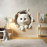 3D Cute White Cat Wall Sticker - Nursery Decor with Charming Kitty Illusion - Decords