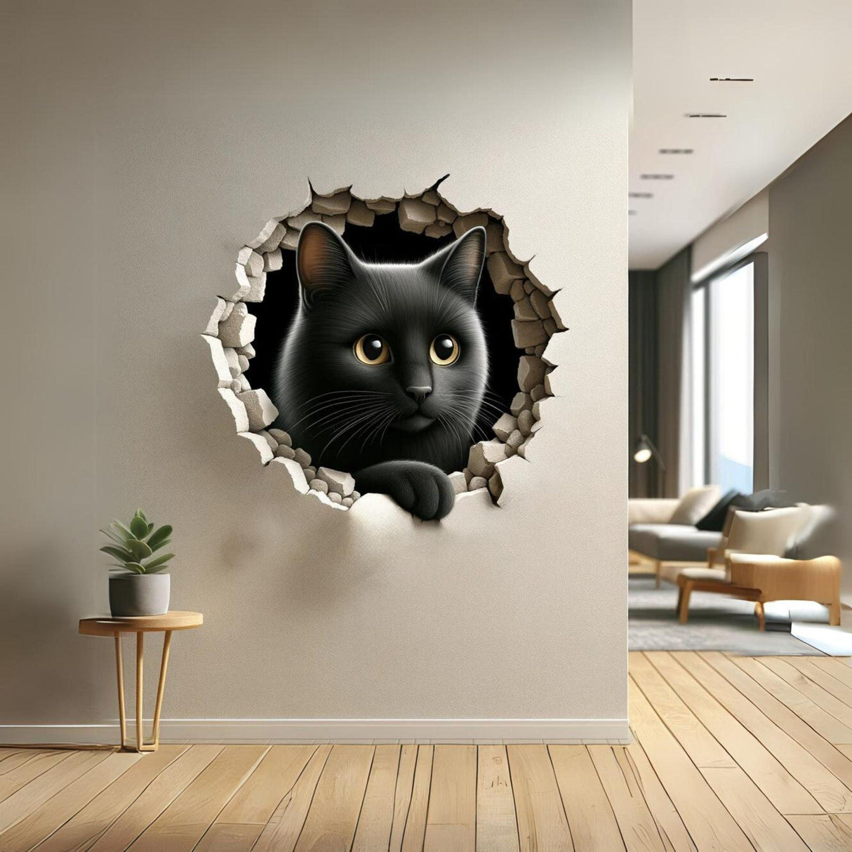 3D Dog Art Wall Sticker - Cracked Illusion Vinyl Decor - Decords