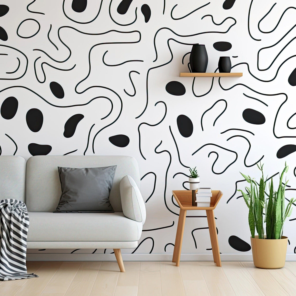 Modern Black Wall Stickers - Dynamic Line Art Decals for Stylish Interior - Decords